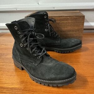 All Saints Men Black Suede Combat Boot Size 43EU 10US